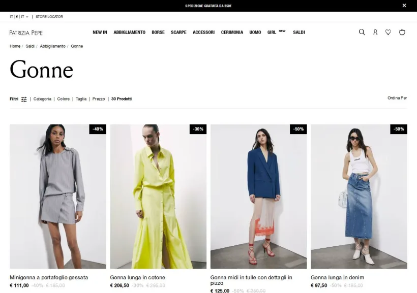 Schermata della pagina offerta di Patrizia Pepe