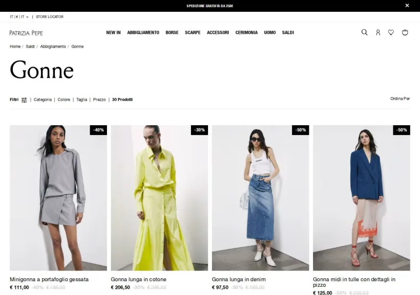 Schermata della pagina offerta di Patrizia Pepe