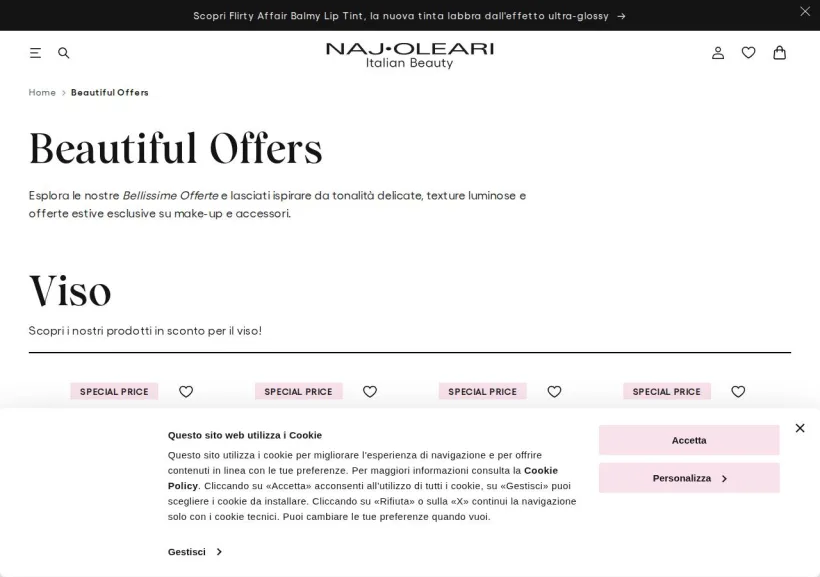 Schermata della pagina offerta di Naj Oleari Beauty