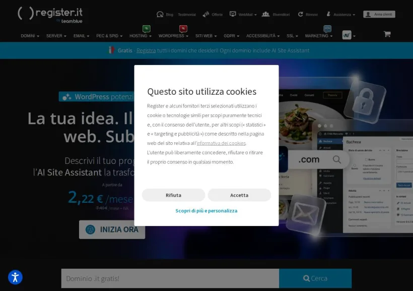 Schermata della pagina offerta di Register