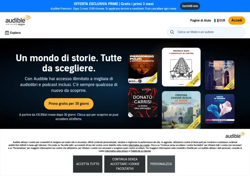 Schermata della pagina offerta di Audible