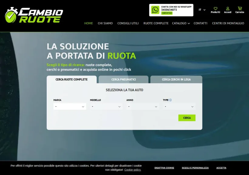 Schermata della pagina offerta di CambioRuote