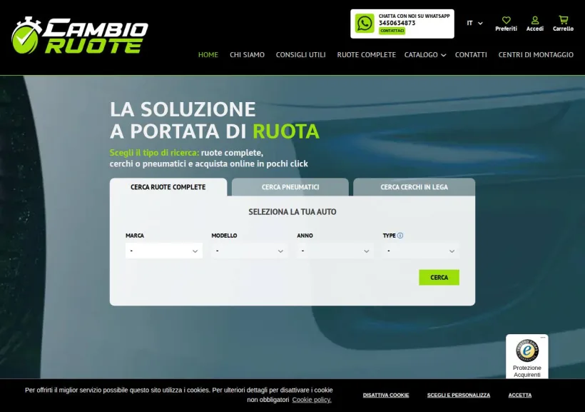 Schermata della pagina offerta di CambioRuote