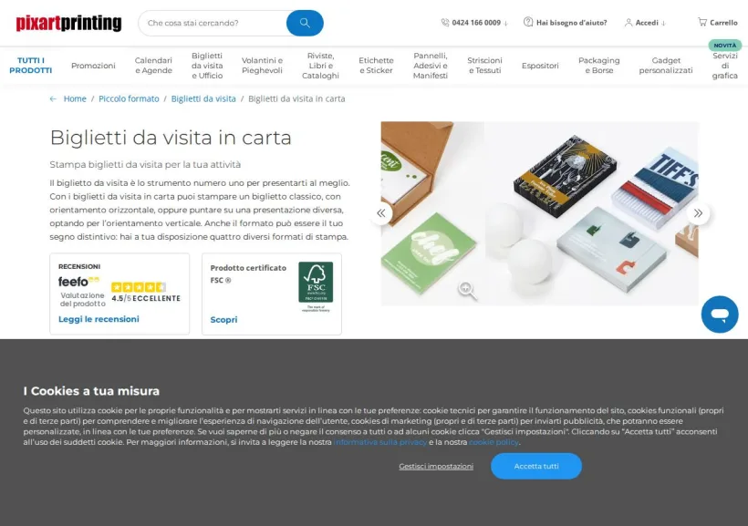 Schermata della pagina offerta di Pixartprinting