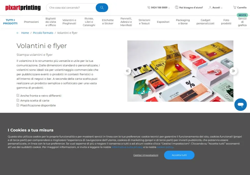 Schermata della pagina offerta di Pixartprinting