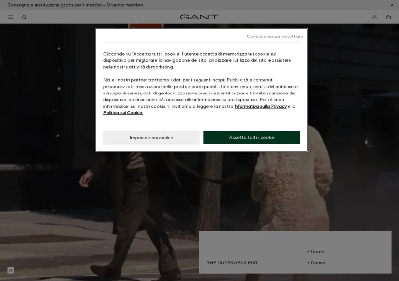 Schermata della pagina offerta di Gant