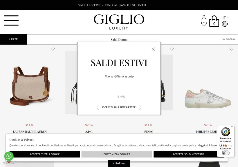 Schermata della pagina offerta di Giglio Luxury