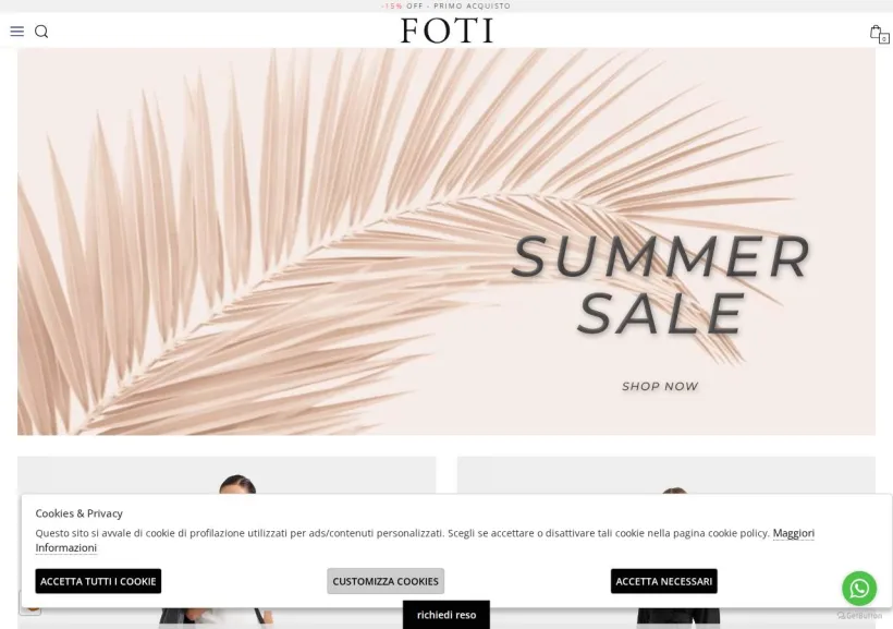 Schermata della pagina offerta di Foti