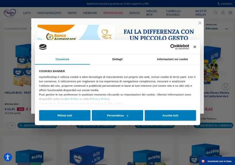 Schermata della pagina offerta di My Mellin shop