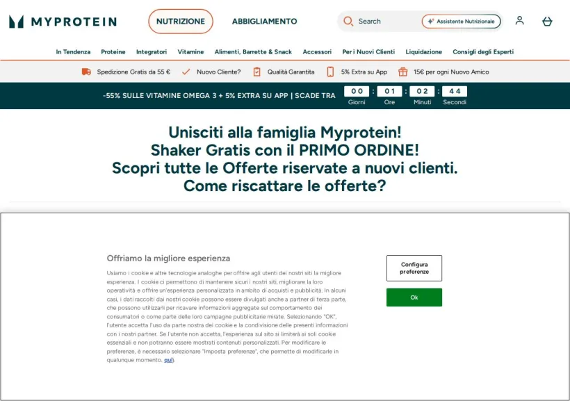 Schermata della pagina offerta di MyProtein