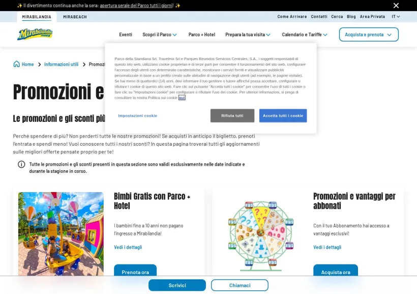 Schermata della pagina offerta di Mirabilandia