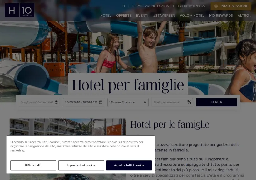 Schermata della pagina offerta di H10 Hotels