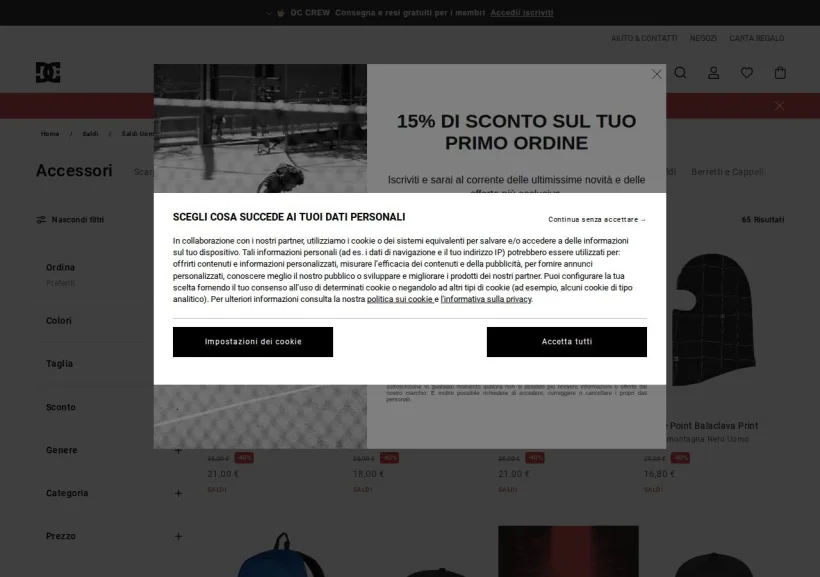 Schermata della pagina offerta di DC Shoes