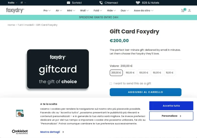 Schermata della pagina offerta di foxydry