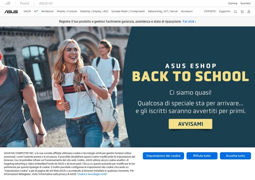 Schermata della pagina offerta di Asus
