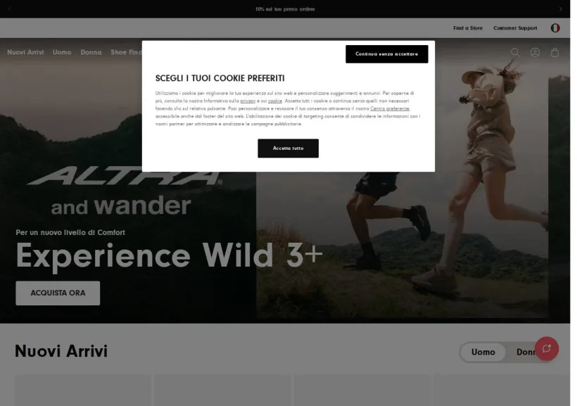 Schermata della pagina offerta di Altra Running