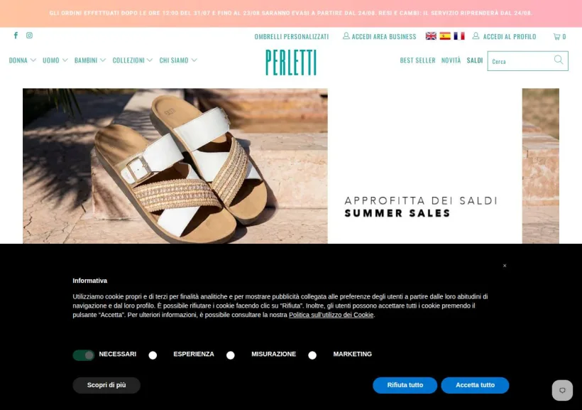 Schermata della pagina offerta di Perletti