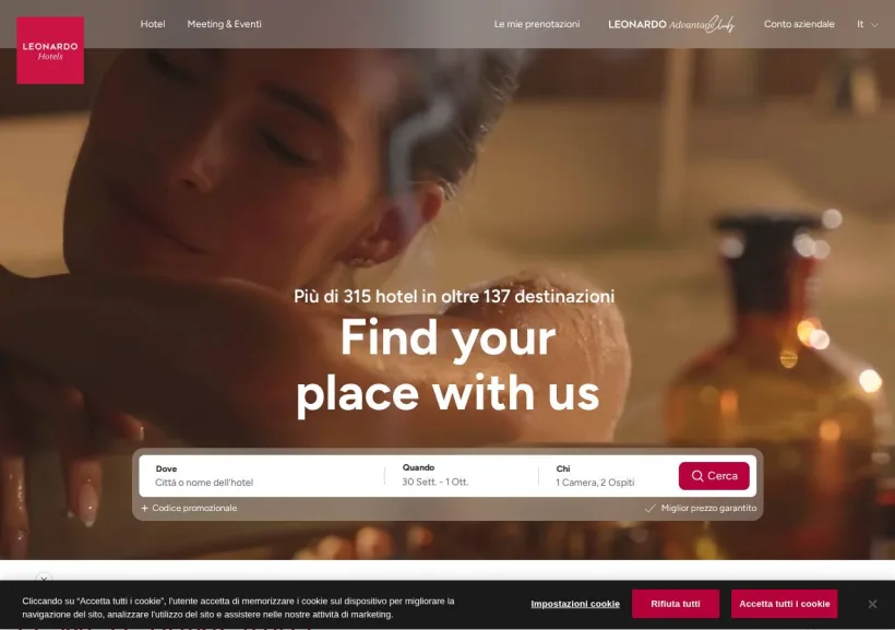 Schermata della pagina offerta di Leonardo Hotels