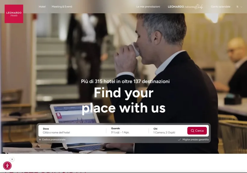 Schermata della pagina offerta di Leonardo Hotels