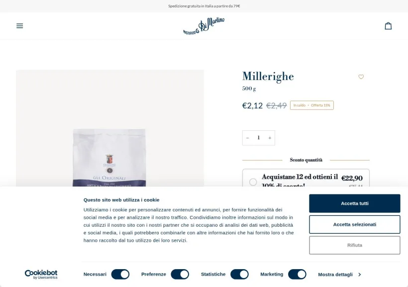 Schermata della pagina offerta di Pasta di Martino