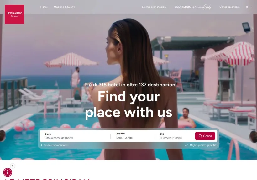 Schermata della pagina offerta di Leonardo Hotels