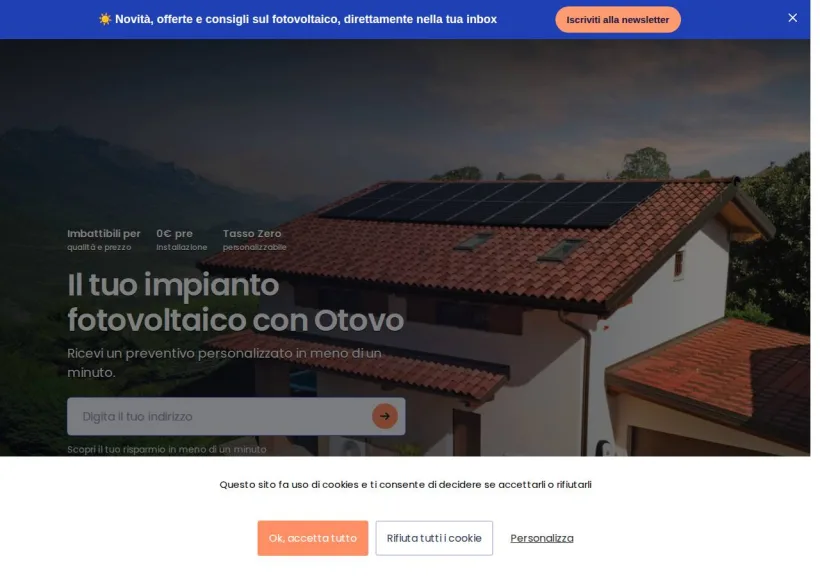 Schermata della pagina offerta di Otovo