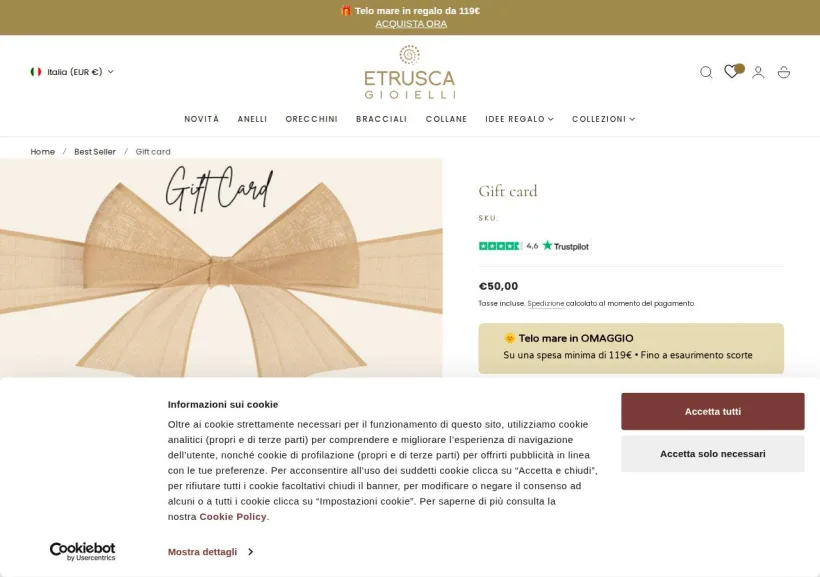 Schermata della pagina offerta di Etrusca Gioielli