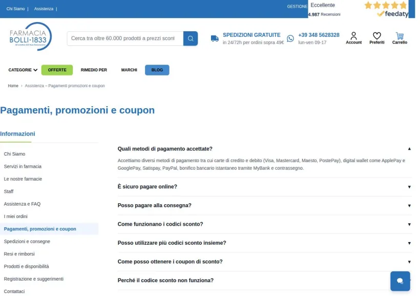 Schermata della pagina offerta di Farmacia Bolli