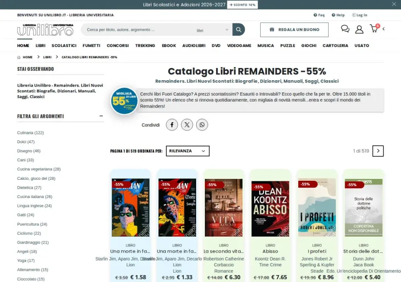 Schermata della pagina offerta di Unilibro