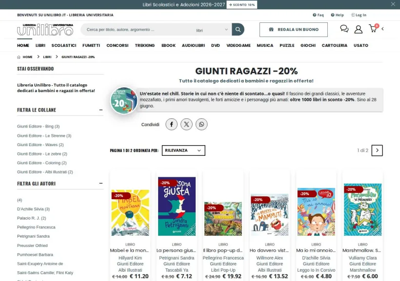 Schermata della pagina offerta di Unilibro