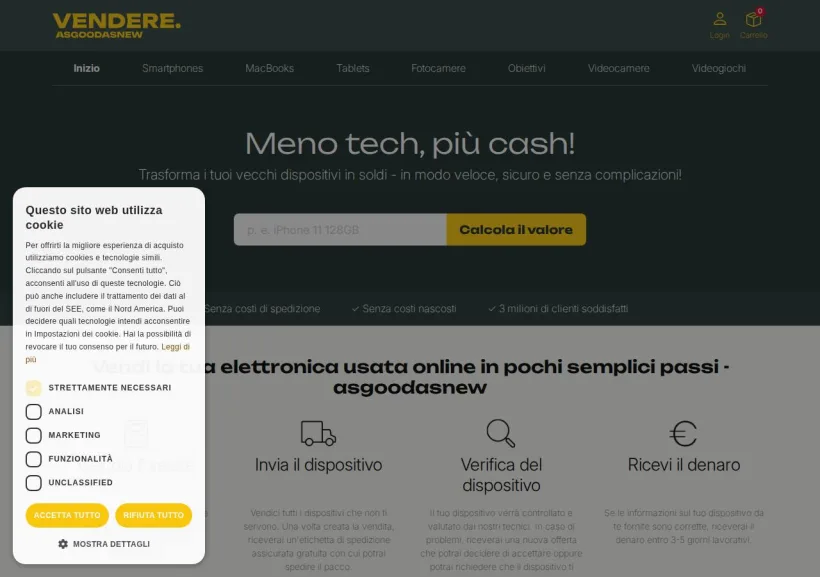 Schermata della pagina offerta di Vendere.Asgoodasnew