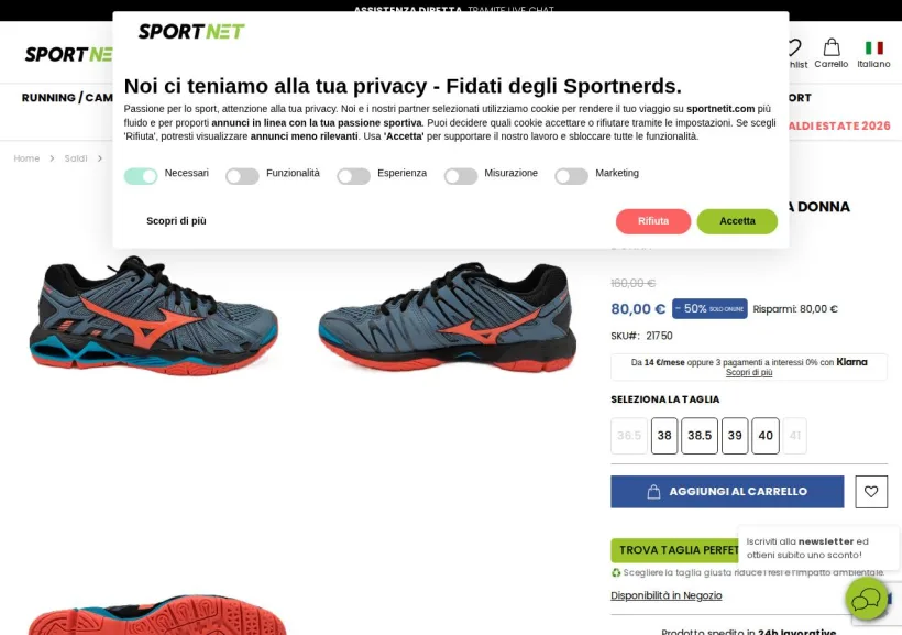Schermata della pagina offerta di Sportnet