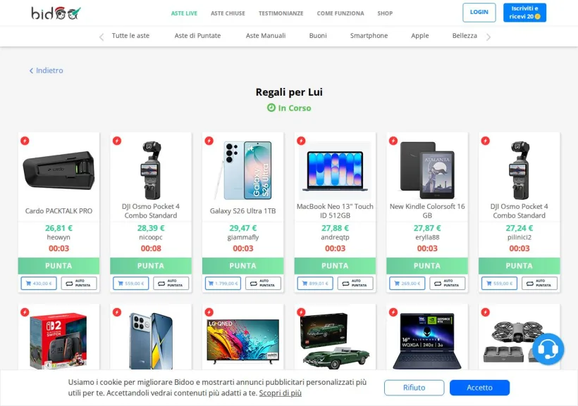 Schermata della pagina offerta di Bidoo