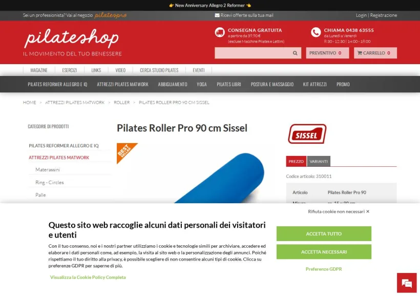 Schermata della pagina offerta di PilatesShop