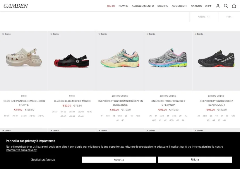 Schermata della pagina offerta di Camden Rimini
