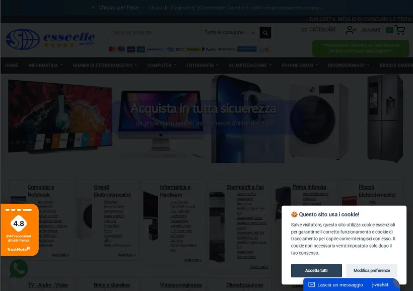 Schermata della pagina offerta di esseeffe.com affiliate