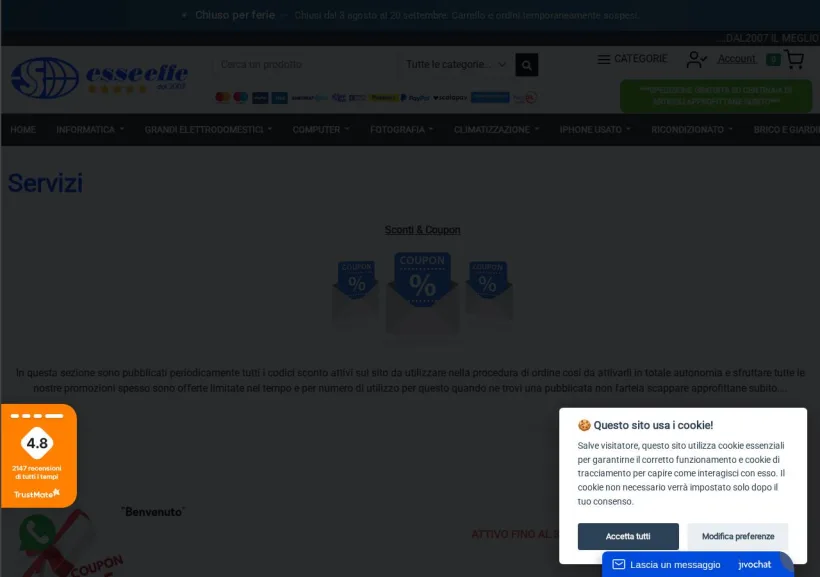 Schermata della pagina offerta di esseeffe.com affiliate