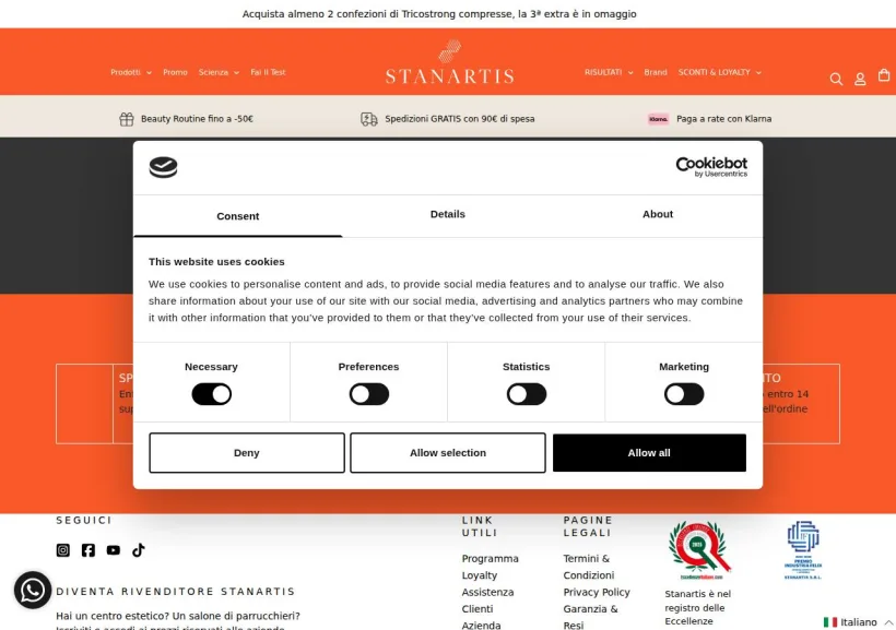 Schermata della pagina offerta di Stanartis