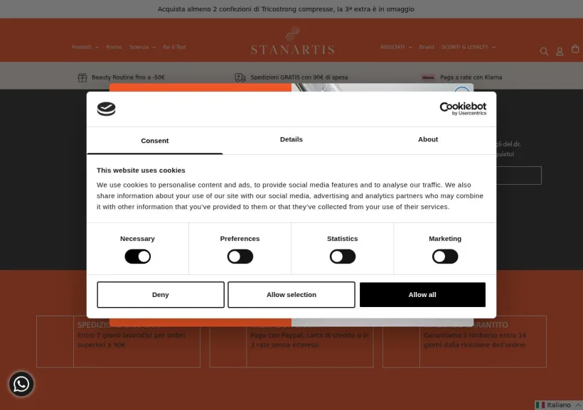 Schermata della pagina offerta di Stanartis