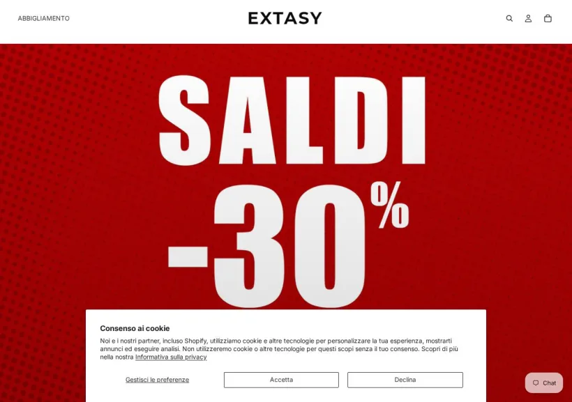 Schermata della pagina offerta di EXTASY