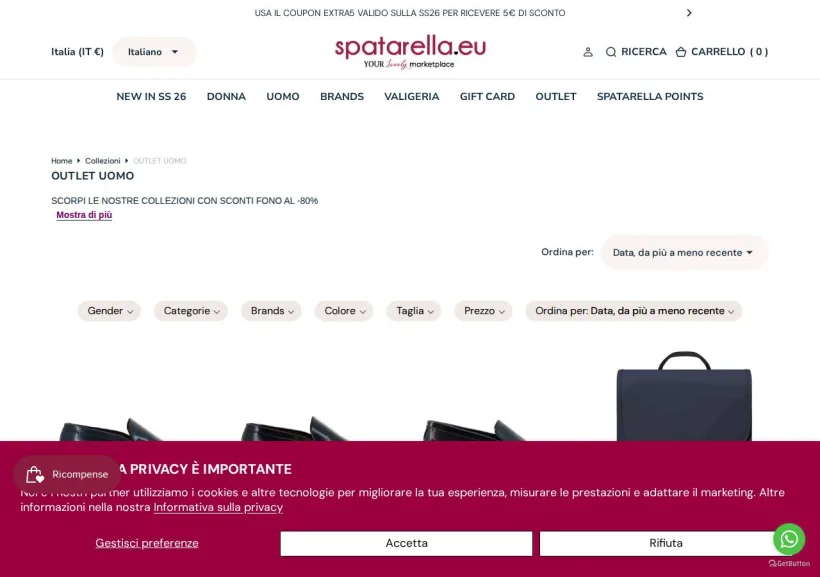 Schermata della pagina offerta di Spatarella Shop
