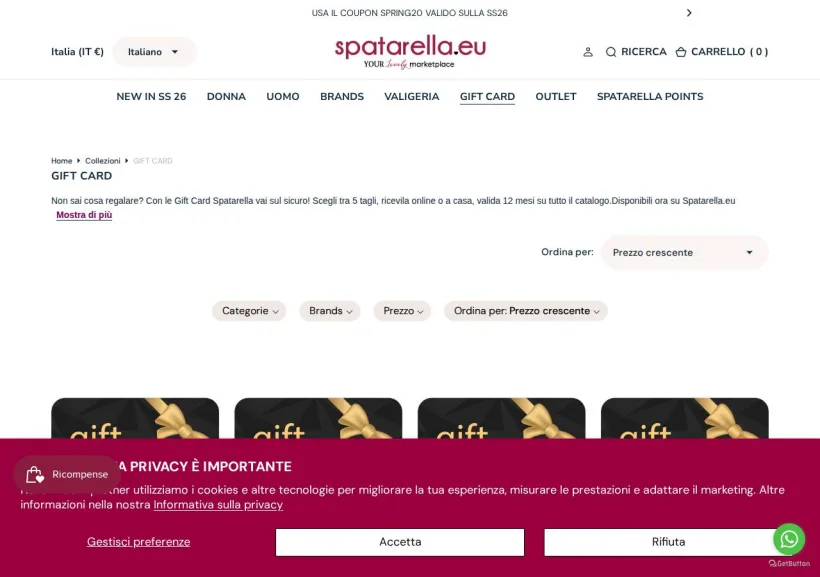 Schermata della pagina offerta di Spatarella Shop
