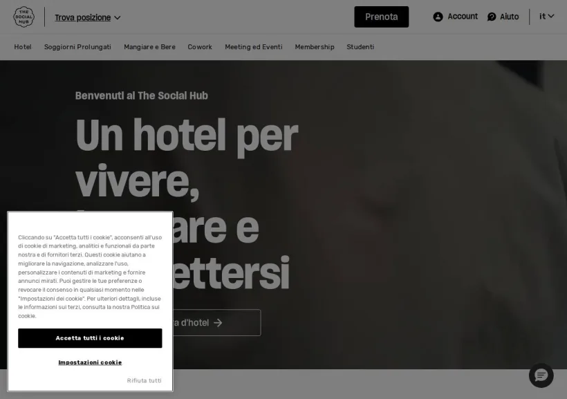 Schermata della pagina offerta di The Social Hub