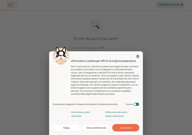 Schermata della pagina offerta di Dogfy Diet Italia