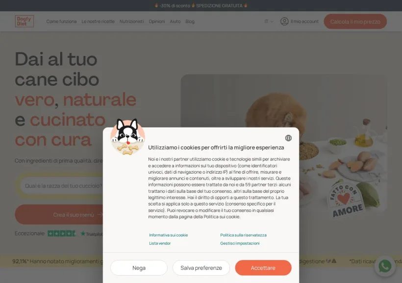 Schermata della pagina offerta di Dogfy Diet Italia