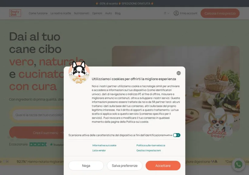 Schermata della pagina offerta di Dogfy Diet Italia