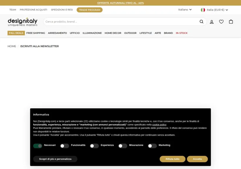 Schermata della pagina offerta di Design Italy