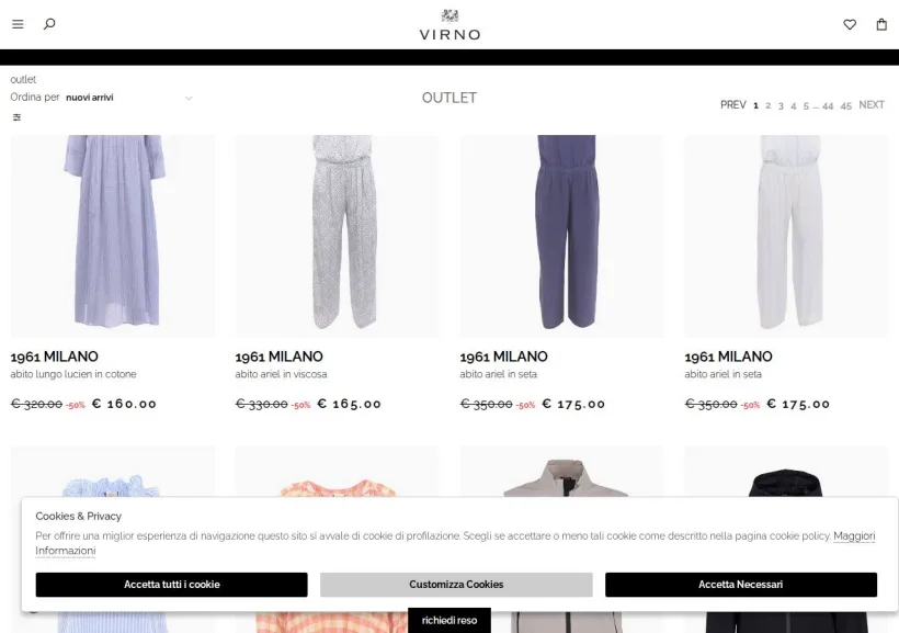 Schermata della pagina offerta di Virno