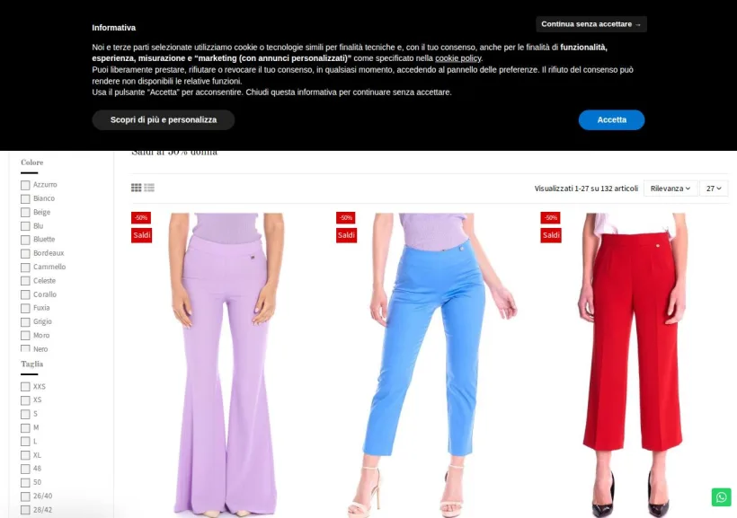 Schermata della pagina offerta di D'Urso Boutique