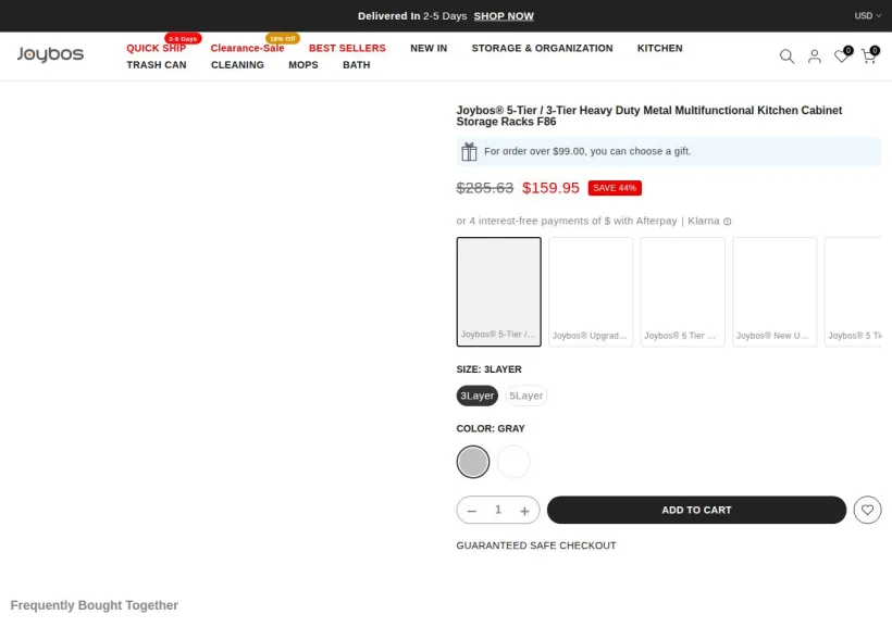 Schermata della pagina offerta di Joybos